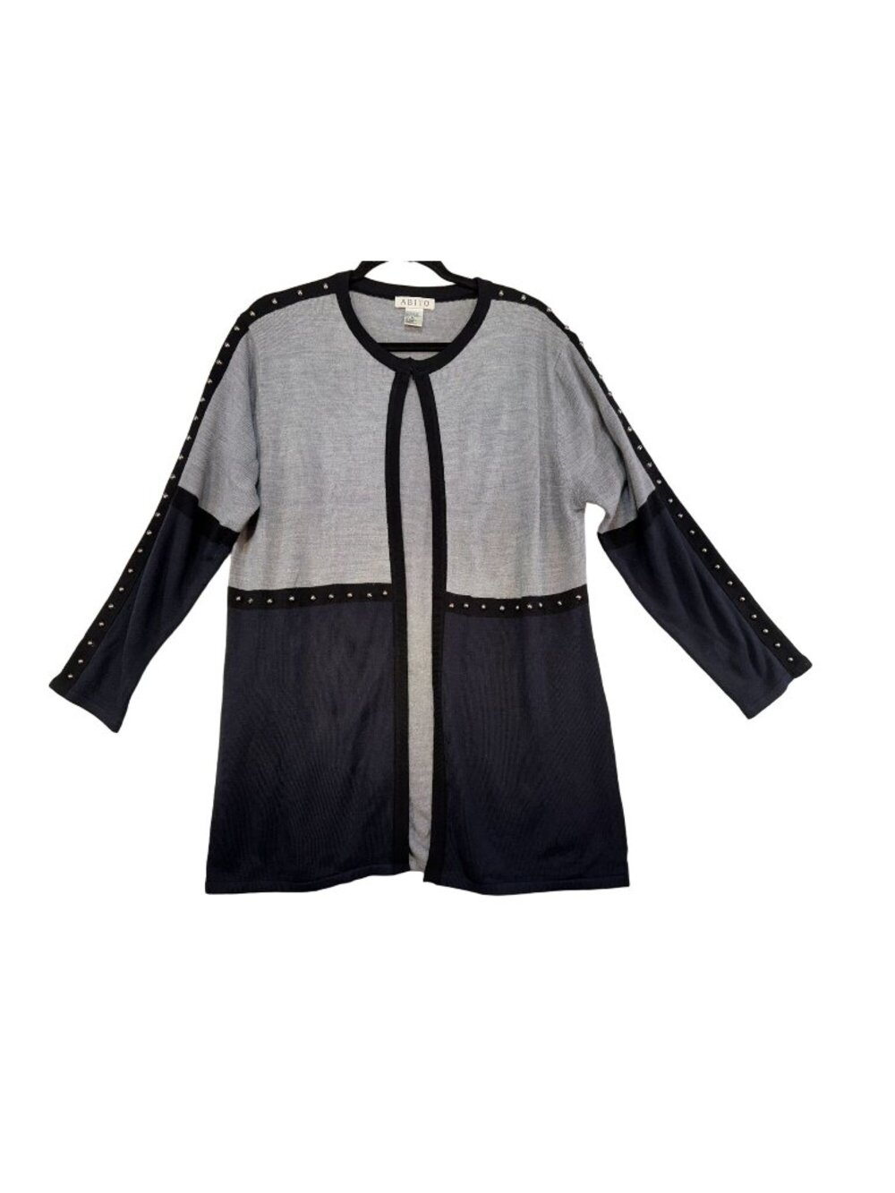 Abito Womens Open Front Cardigan Lightweight Sweater XL Gray & Black Studded Lon